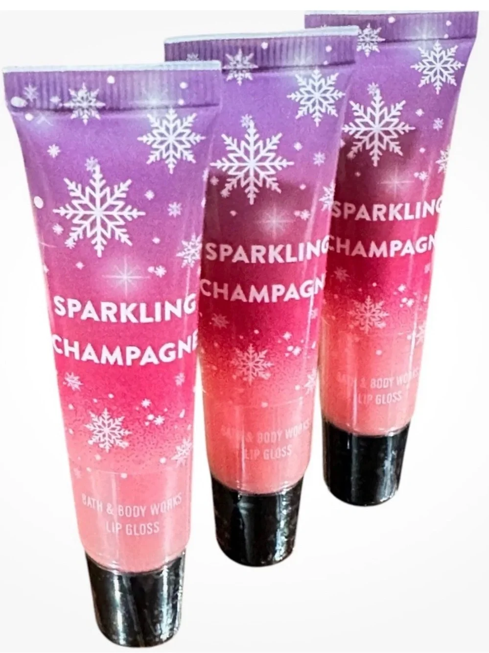 Bath & Body Works Sparkling Champagne Lip Gloss - Bundle of 3 Dull Size Tubes !
